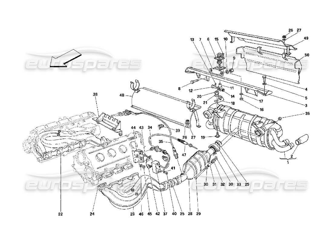 ferrari 348 (2.7 motronic) système d'échappement schéma des pièces