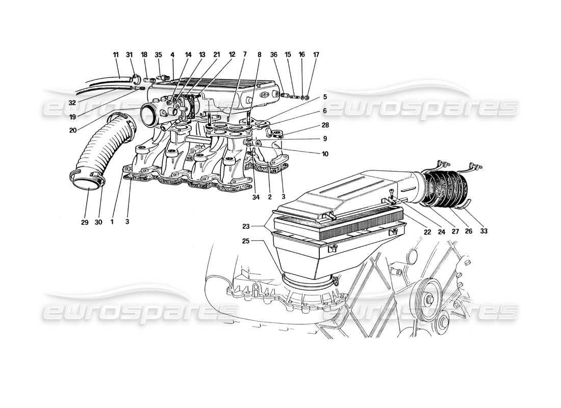 ferrari 328 (1985) admission d'air et collecteurs schéma des pièces