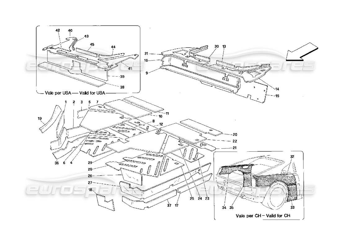 ferrari 348 (2.7 motronic) passagers comp. isolations schéma des pièces