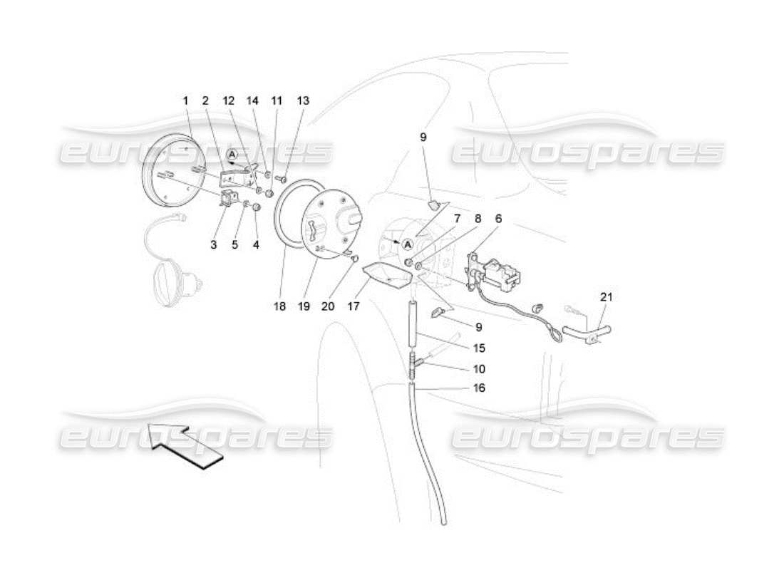 maserati qtp. (2005) 4.2 schéma des pièces de la porte et des commandes du réservoir de carburant