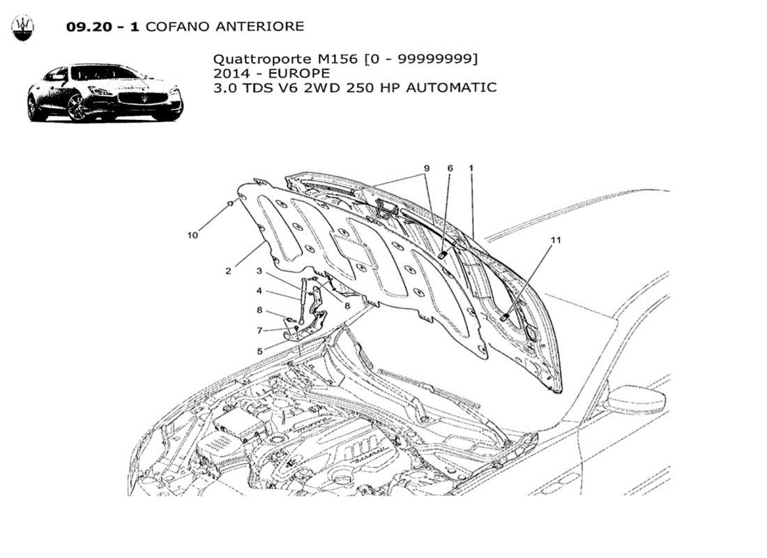 maserati qtp. v6 3.0 tds 250bhp 2014 diagramme des pièces du couvercle avant
