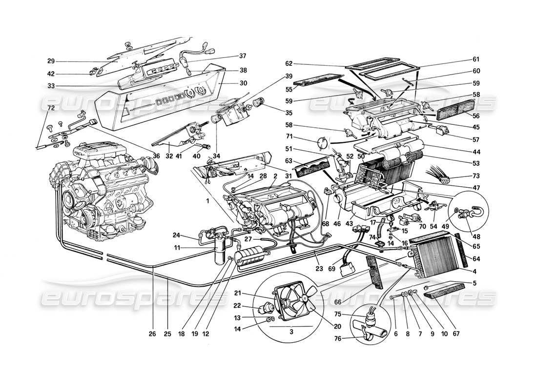 ferrari mondial 8 (1981) schéma des pièces du système de chauffage