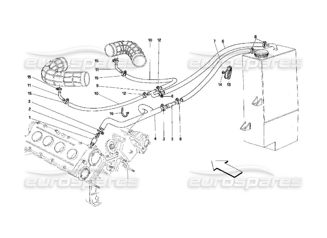 ferrari 348 (2.7 motronic) système blow-by schéma des pièces