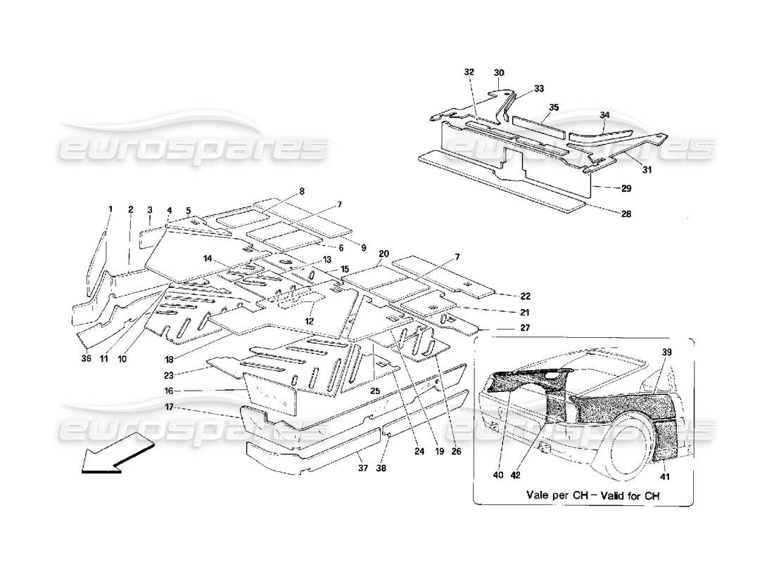 ferrari 348 (2.7 motronic) passagers comp. diagramme des pièces d'isolation