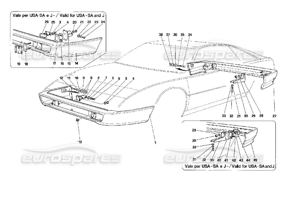 ferrari mondial 3.4 t coupe/cabrio schéma des pièces des pare-chocs