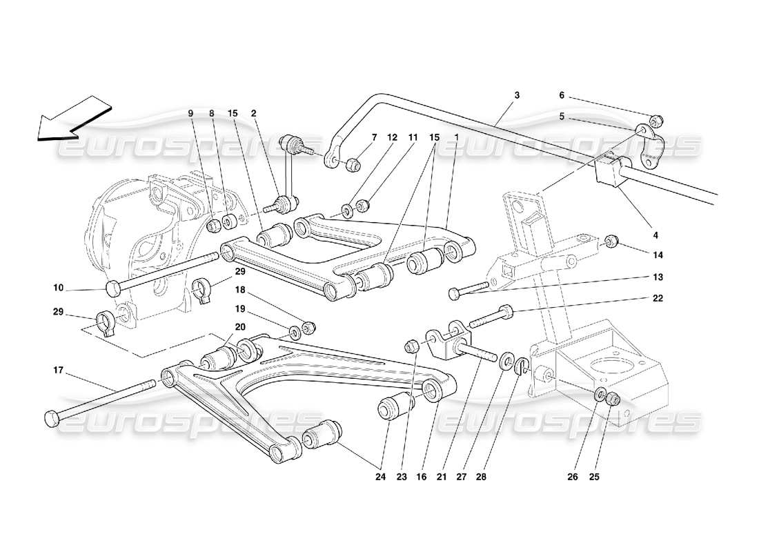ferrari 355 (5.2 motronic) suspension arrière - diagramme des pièces des triangles