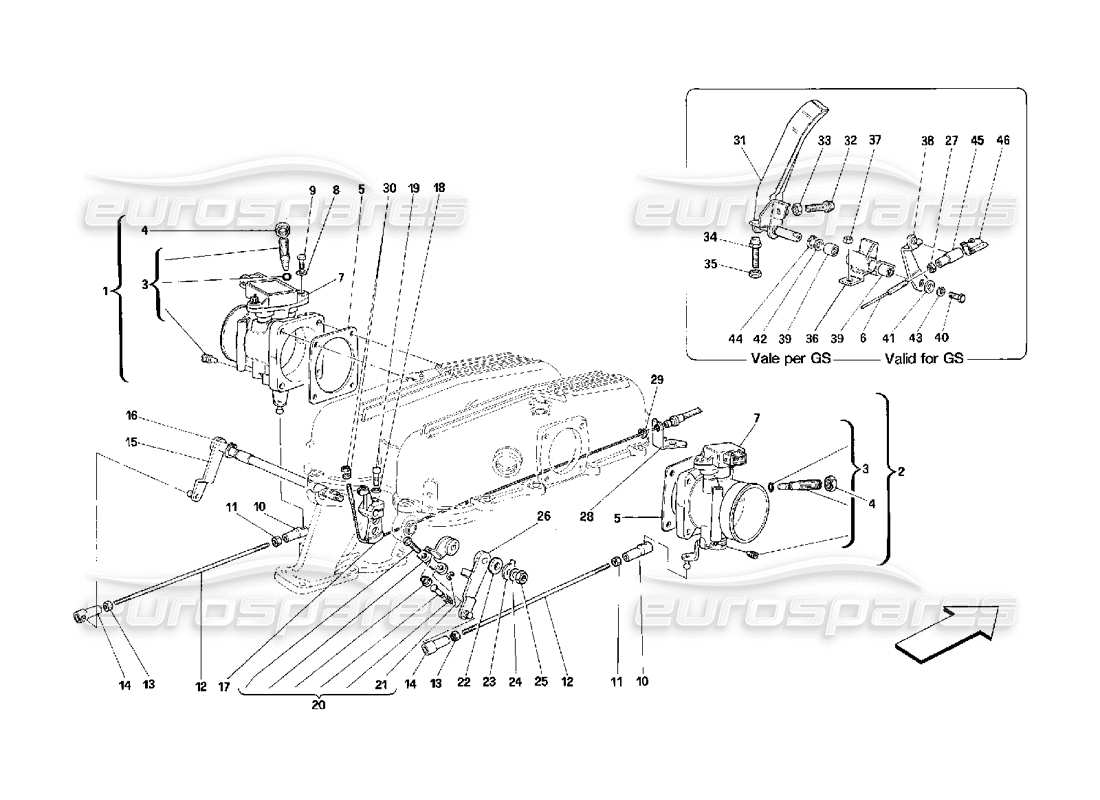 ferrari 348 (2.7 motronic) schéma des pièces du boîtier de papillon et de la liaison