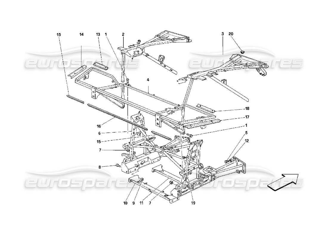 ferrari 348 (2.7 motronic) cadre - schéma des pièces des éléments de la partie arrière