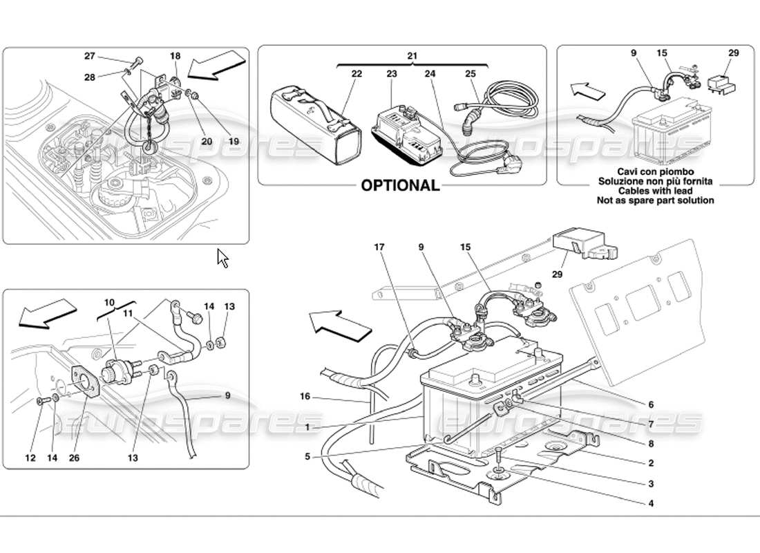 ferrari 360 modena batterie schéma des pièces