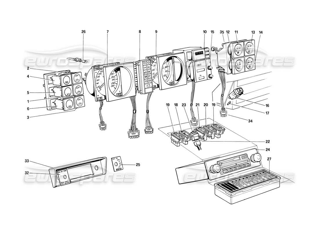 ferrari mondial 8 (1981) instruments schéma des pièces