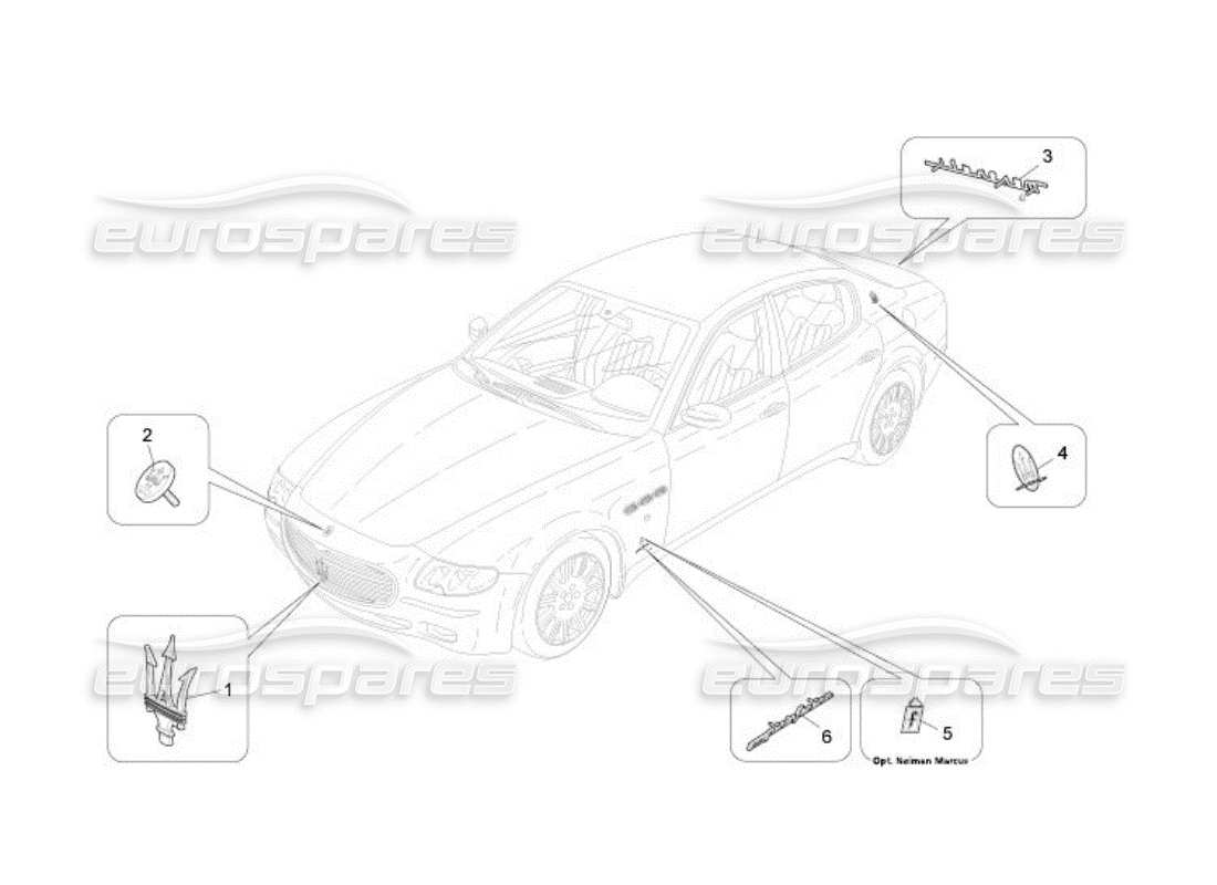 maserati qtp. (2005) 4.2 diagramme des pièces des garnitures, marques et symboles