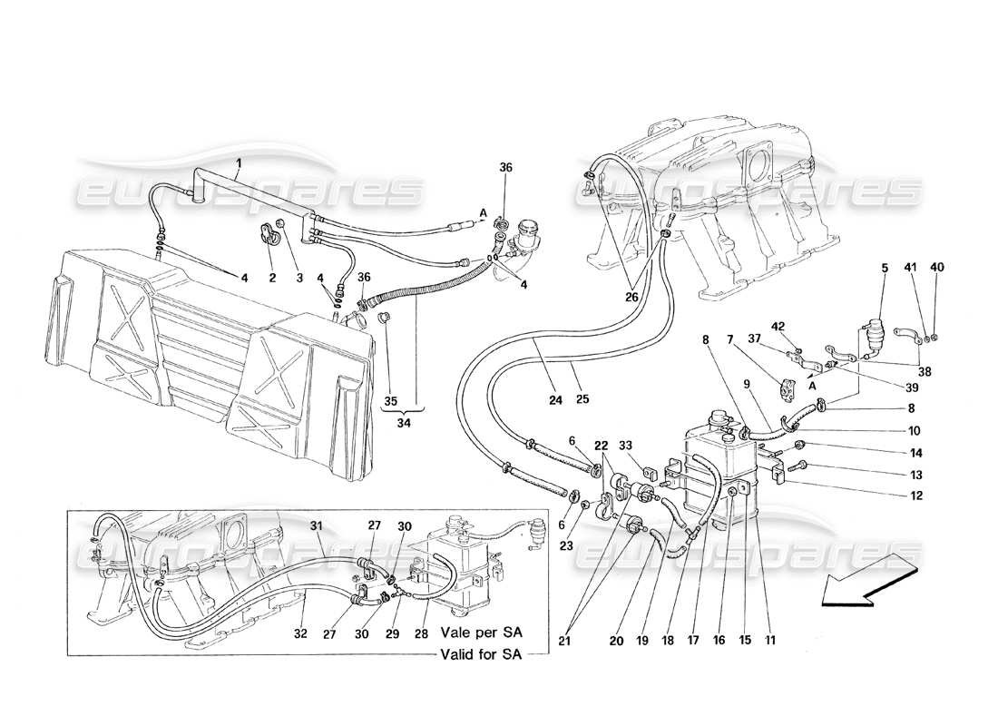 ferrari 348 (1993) tb / ts schéma des pièces du dispositif anti-évaporation