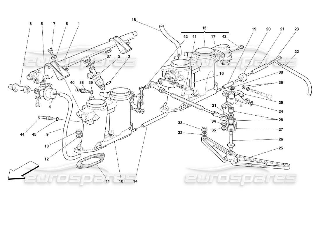ferrari 355 (2.7 motronic) schéma des pièces des supports d'accélérateur et des commandes