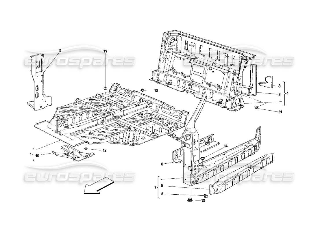 ferrari 348 (2.7 motronic) structures des parties centrales schéma des pièces