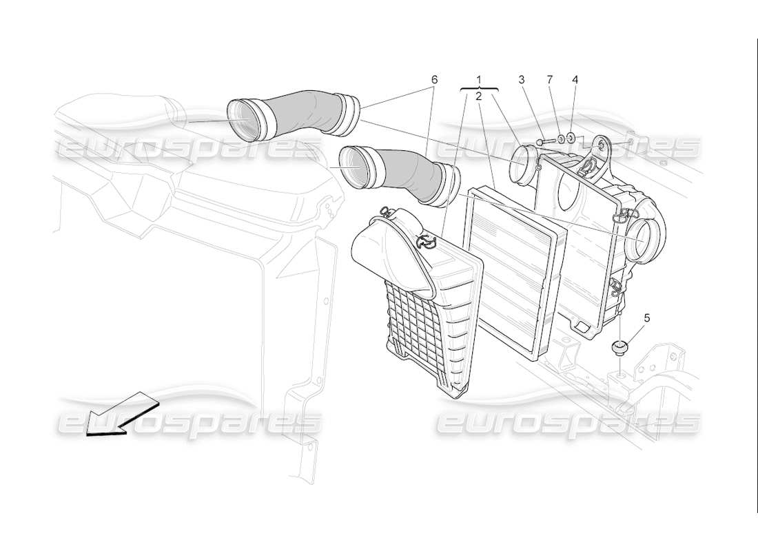 maserati qtp. (2006) 4.2 f1 schéma des pièces du filtre à air, de l'admission d'air et des conduits