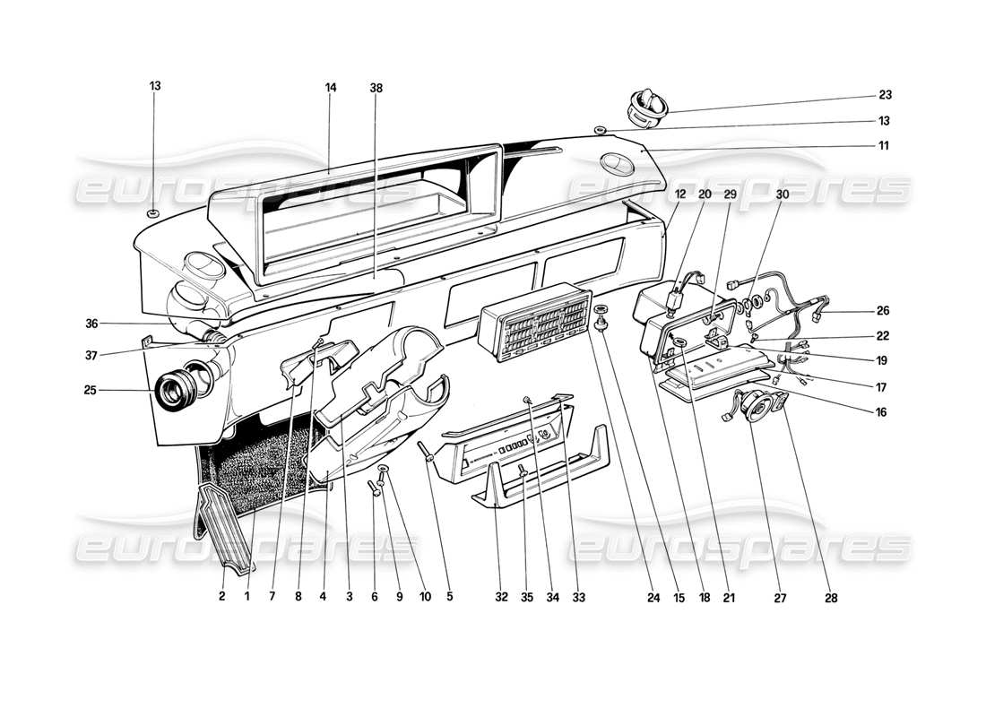 ferrari mondial 8 (1981) tableau de bord schéma des pièces