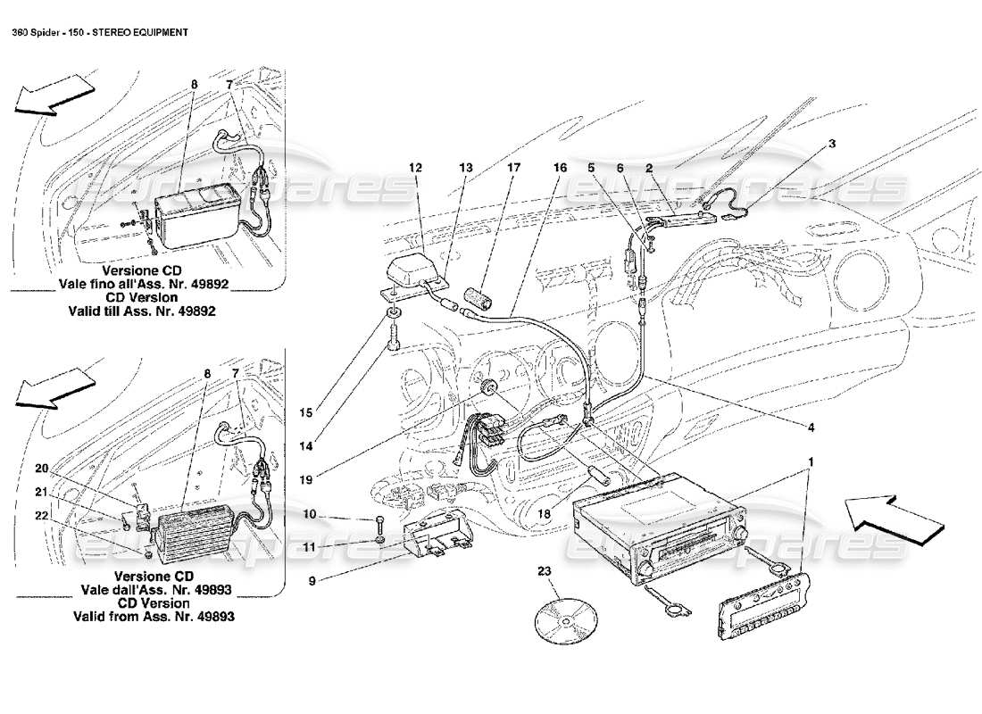 ferrari 360 spider équipement stéréo schéma des pièces