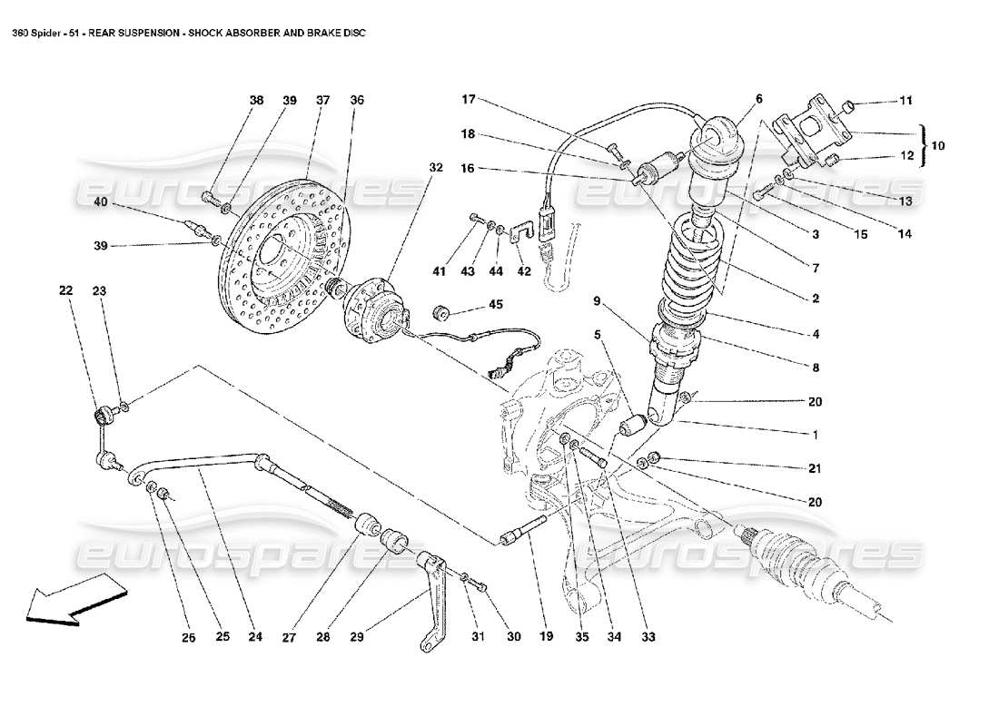 ferrari 360 spider suspension arrière - amortisseur et disque de frein schéma des pièces