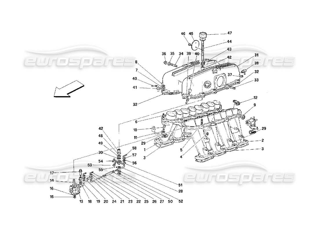 ferrari 348 (2.7 motronic) diagramme des pièces des collecteurs et des couvercles
