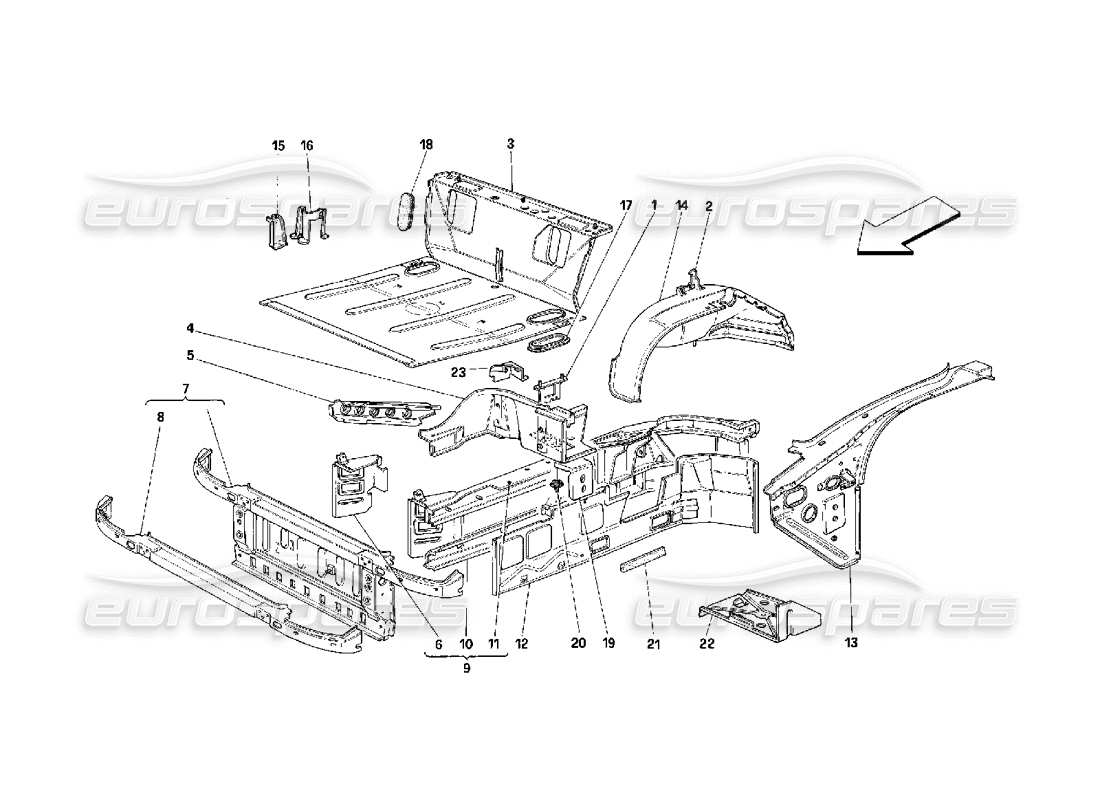 ferrari 348 (2.7 motronic) diagramme de pièce des structures de pièces avant