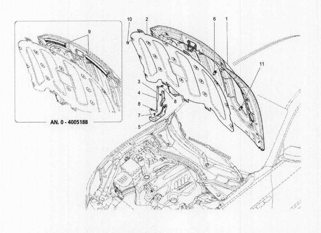 maserati qtp. v6 3.0 bt 410bhp 2wd 2017 diagramme des pièces du couvercle avant