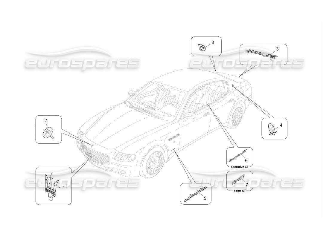 maserati qtp. (2007) 4.2 auto diagramme des pièces des garnitures, marques et symboles