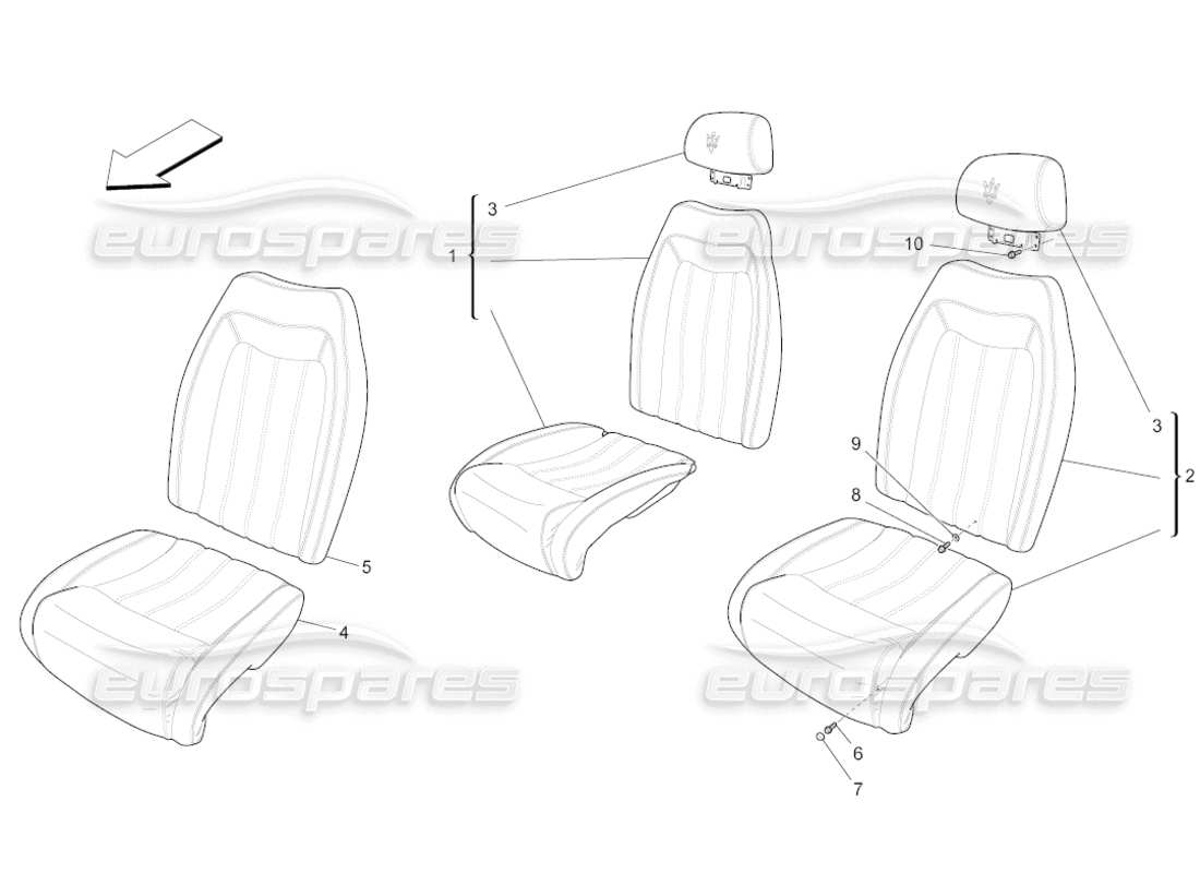 maserati grancabrio (2010) 4.7 sièges arrière : diagramme de pièces des panneaux de garniture