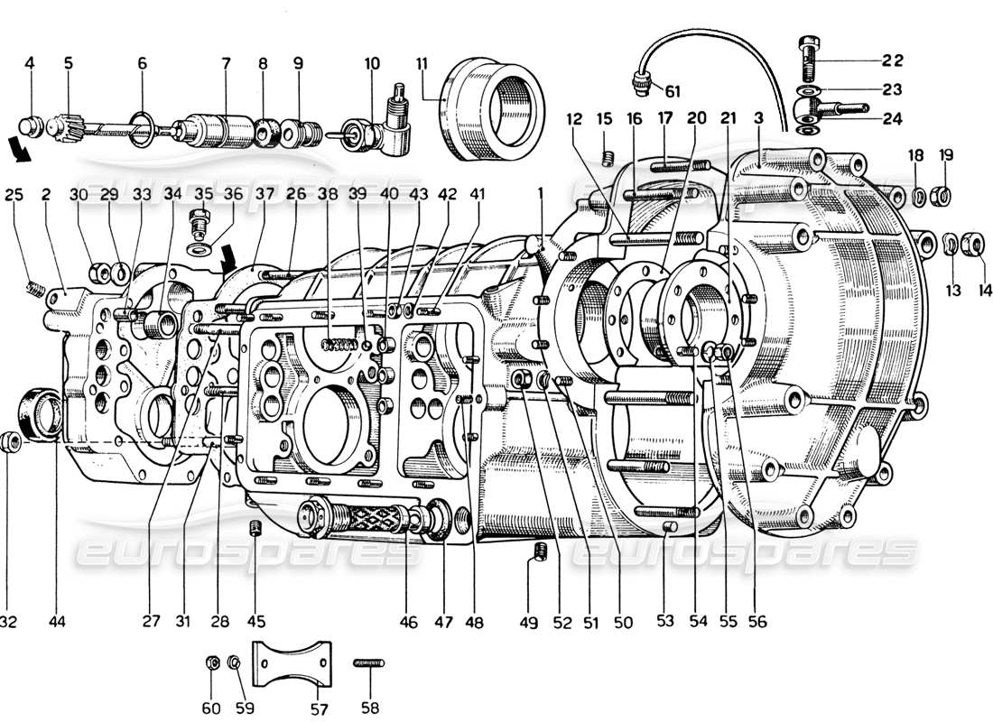 ferrari 365 gtb4 daytona (1969) boîtier de transmission - schéma des pièces du différentiel