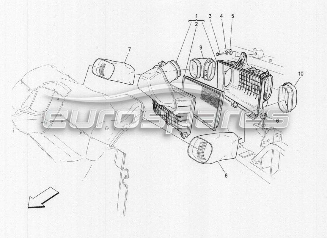 maserati grancabrio mc centenario schéma des pièces du filtre à air, de l'admission d'air et des conduits