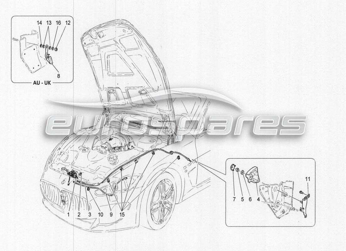 maserati grancabrio mc centenario front bonnet opening control part diagram