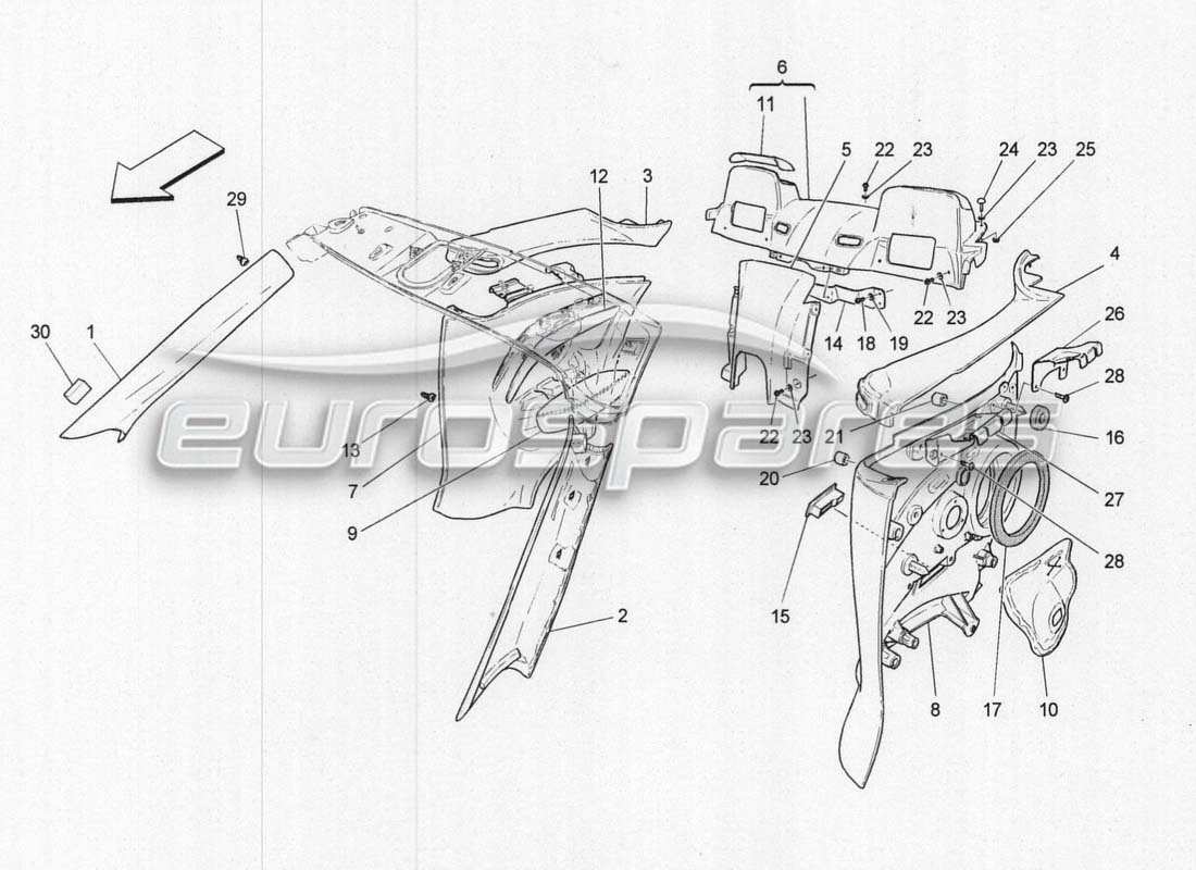 maserati grancabrio mc centenario schéma des pièces des panneaux de garniture et des panneaux latéraux de l'habitacle b