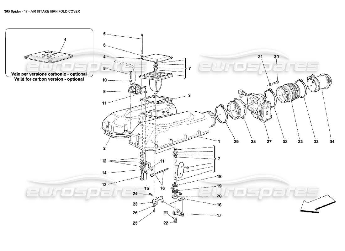 ferrari 360 spider schéma des pièces du couvercle du collecteur d'admission d'air