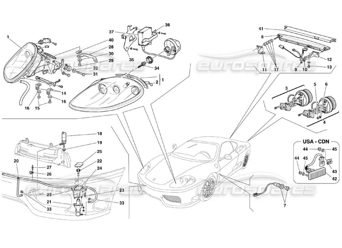 ferrari 360 challenge stradale feux avant et arrière schéma des pièces