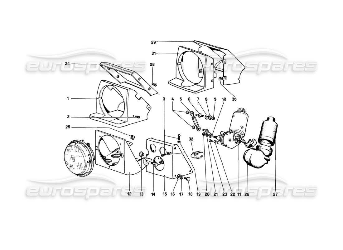 ferrari 308 gtb (1980) dispositif de levage des phares schéma des pièces
