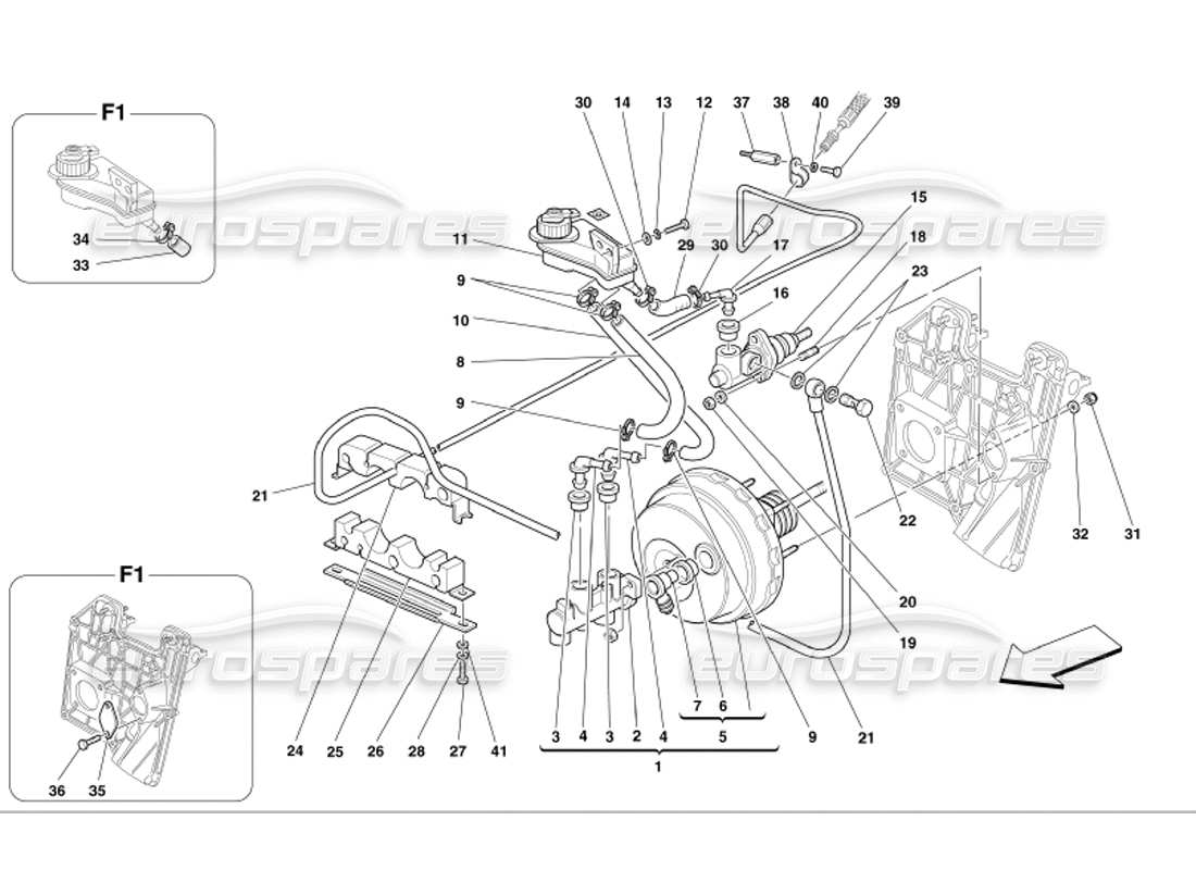 ferrari 360 modena schéma des pièces des commandes hydrauliques des freins et de l'embrayage