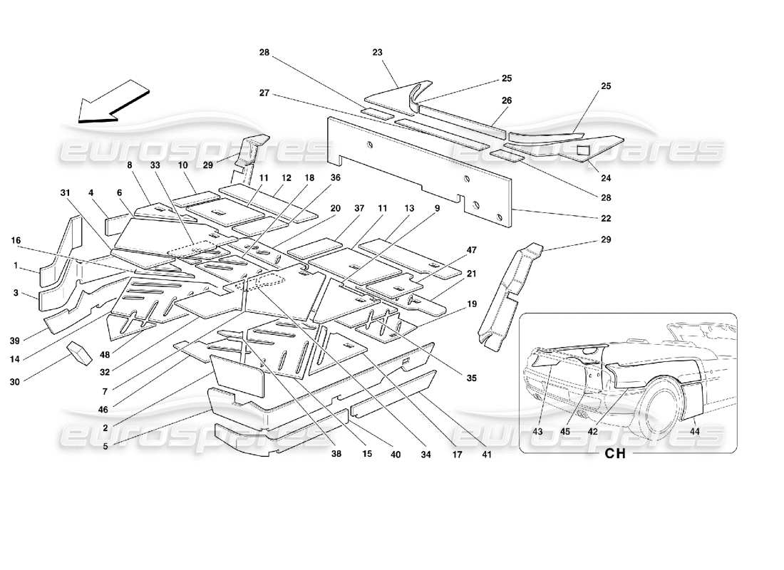 ferrari 355 (2.7 motronic) isolations de l'habitacle schéma des pièces