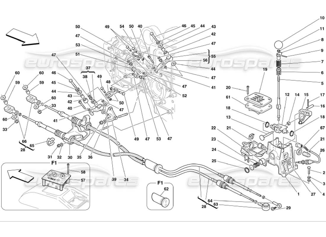 ferrari 360 modena commandes extérieures de la boîte de vitesses schéma des pièces