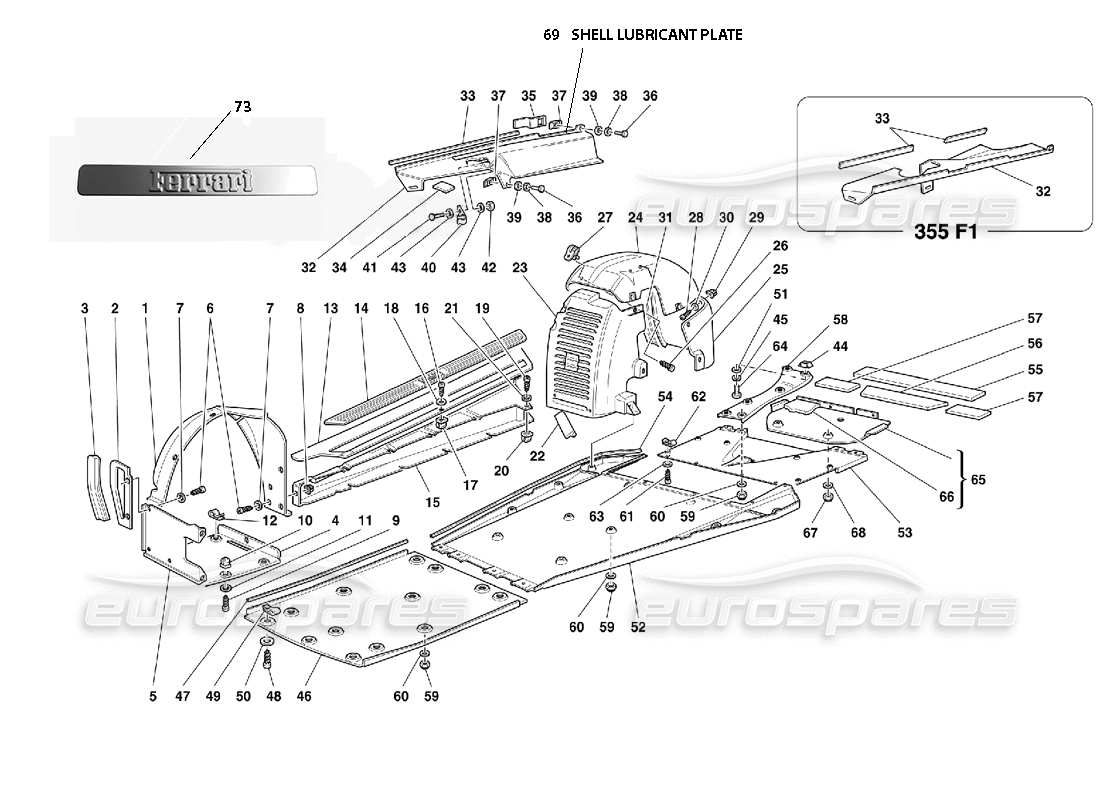 ferrari 355 (2.7 motronic) carrosserie - boucliers et timoneries schéma des pièces