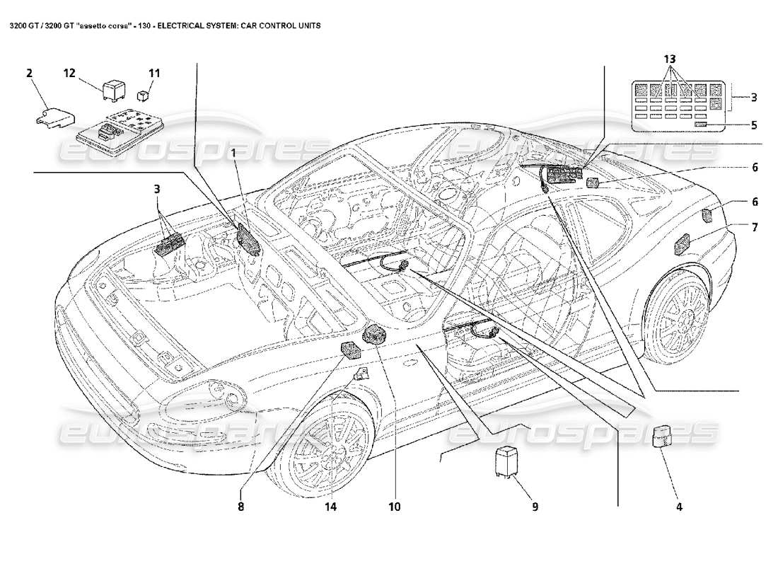 maserati 3200 gt/gta/assetto corsa électricité : schéma des pièces des unités de commande de voiture