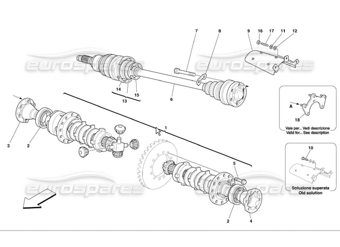 ferrari 360 modena arbres de différentiel et d'essieu schéma des pièces