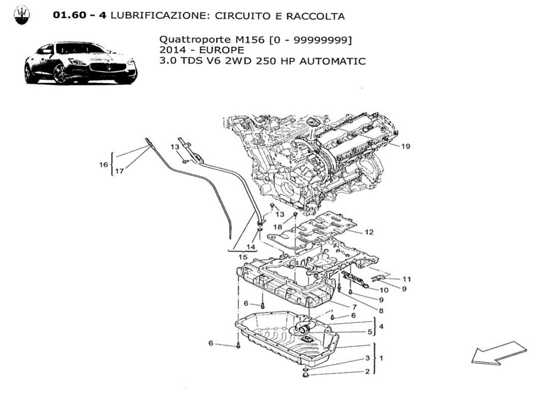 maserati qtp. v6 3.0 tds 250bhp 2014 système de lubrification : schéma des circuits et des pièces de collecte