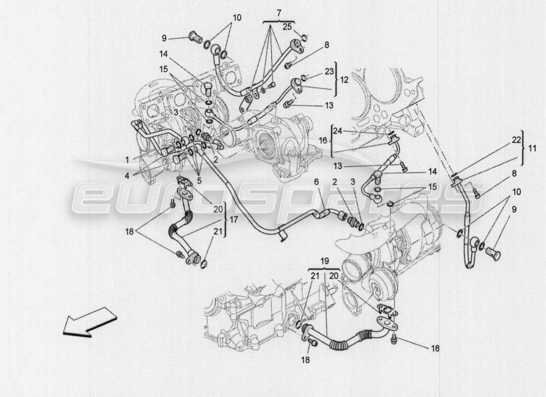 maserati qtp. v8 3.8 530bhp auto 2015 système de turbocompression : lubrification et refroidissement schéma des pièces