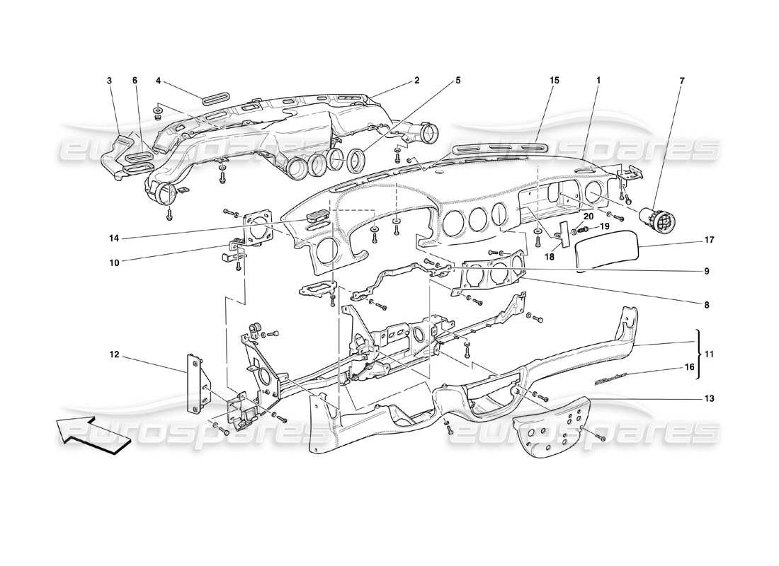 ferrari 360 challenge (2000) diagramme des pièces du tableau de bord