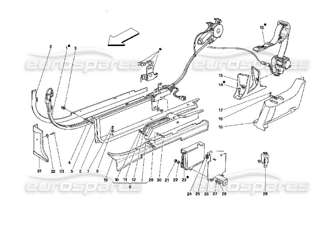 ferrari mondial 3.4 t coupe/cabrio schéma des pièces du système de ceintures de sécurité passives