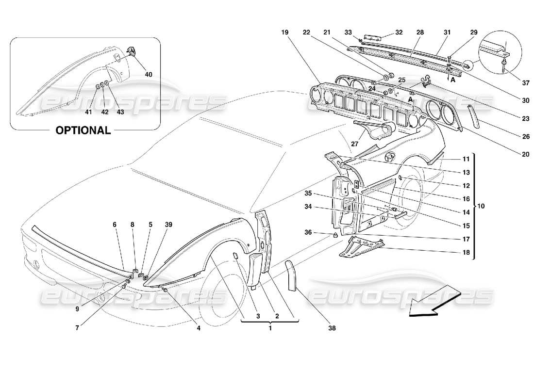 ferrari 355 (5.2 motronic) carrosserie - garnitures extérieures schéma des pièces
