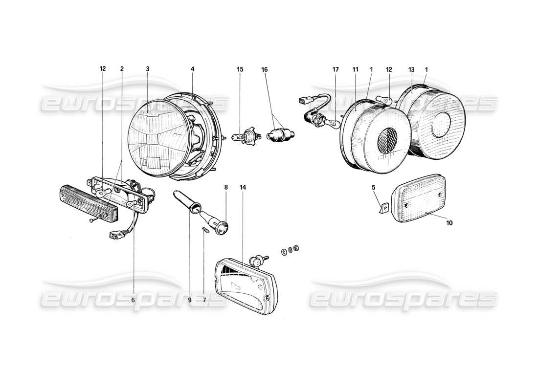 ferrari 308 (1981) gtbi/gtsi diagramme des pièces des lumières