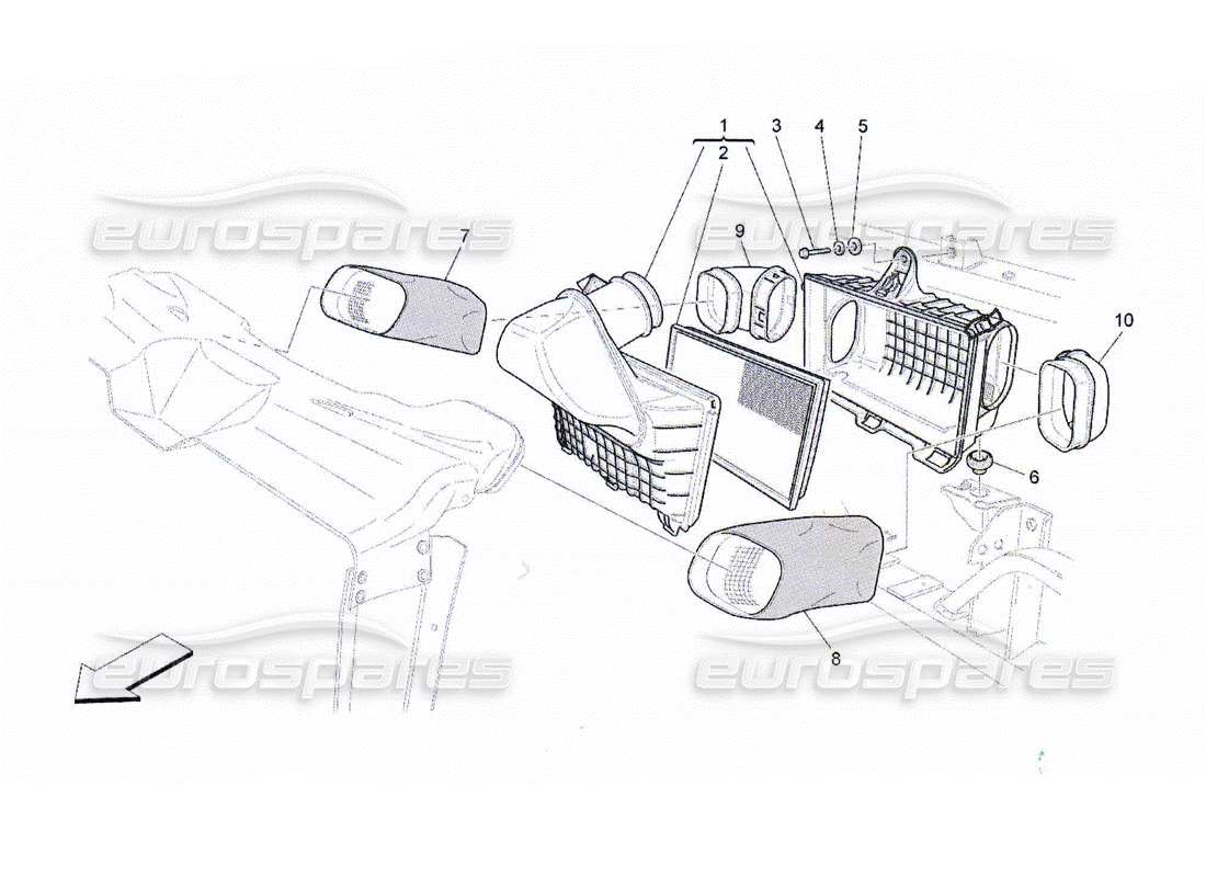 maserati qtp. (2010) 4.2 filtre à air, prise d'air et conduits schéma des pièces