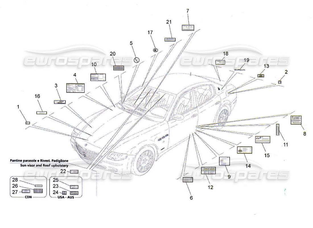 maserati qtp. (2010) 4.2 autocollants et étiquettes schéma des pièces