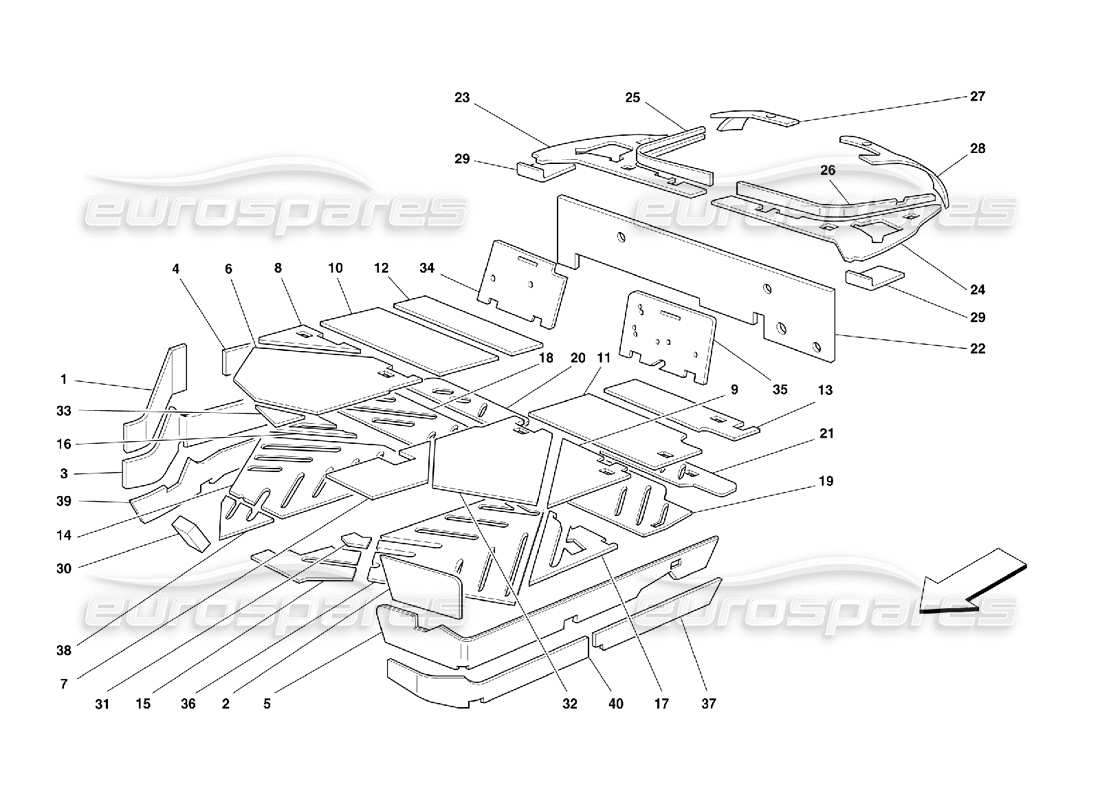 ferrari 355 (5.2 motronic) isolations de l'habitacle schéma des pièces