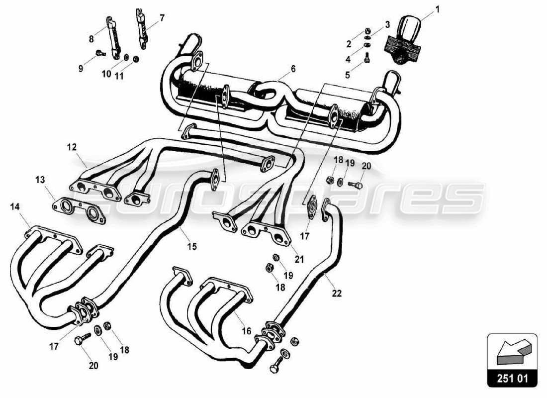 lamborghini miura p400s système d'échappement (sv) schéma des pièces